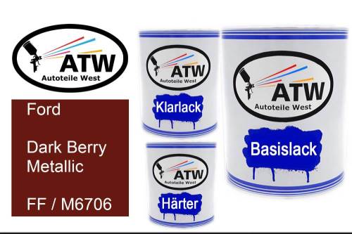 Ford, Dark Berry Metallic, FF / M6706: 1L Lackdose + 1L Klarlack + 500ml Härter - Set, von ATW Autoteile West.